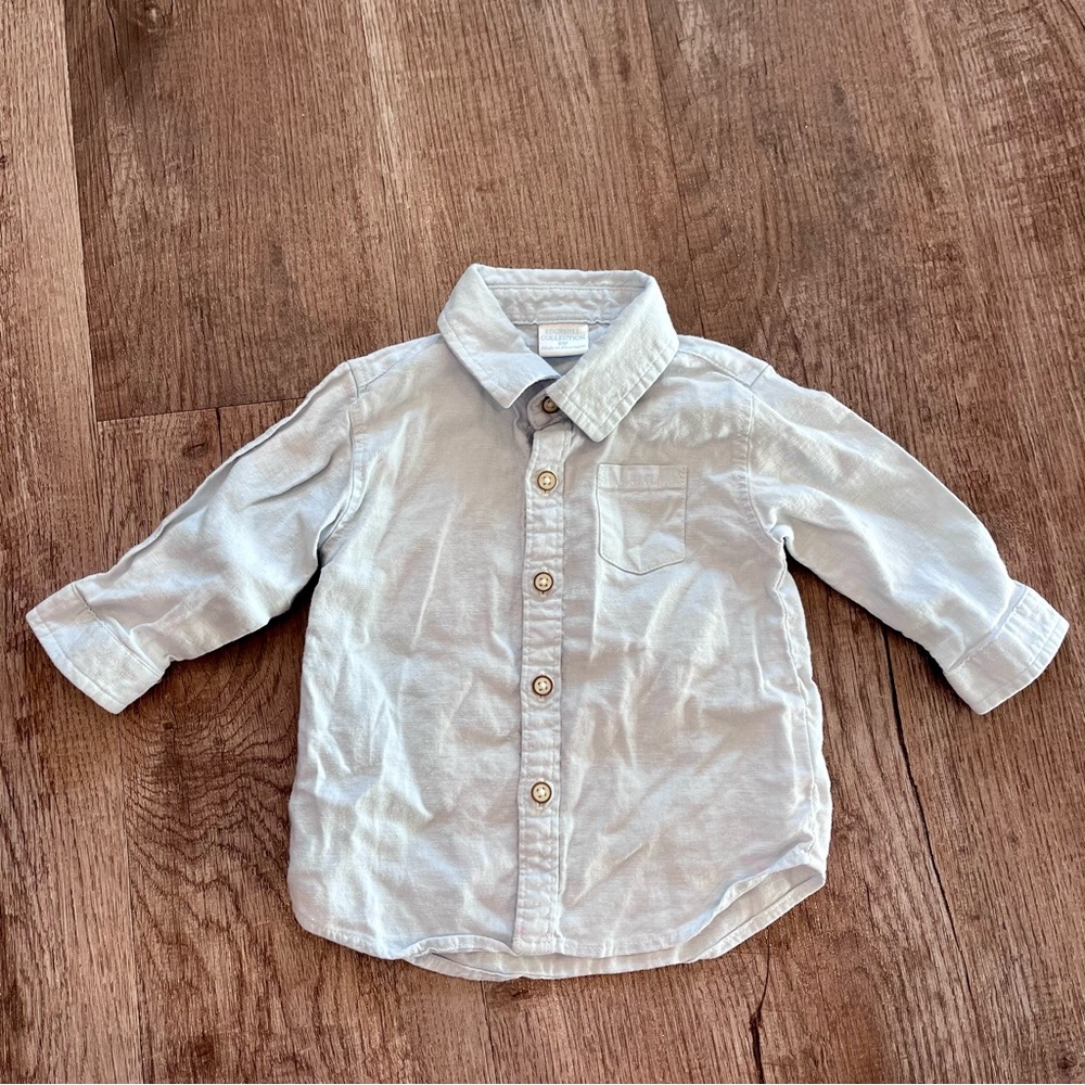 Edgehill Collection Light Blue Linen Boys Button-Down Shirt Sz. 9 months